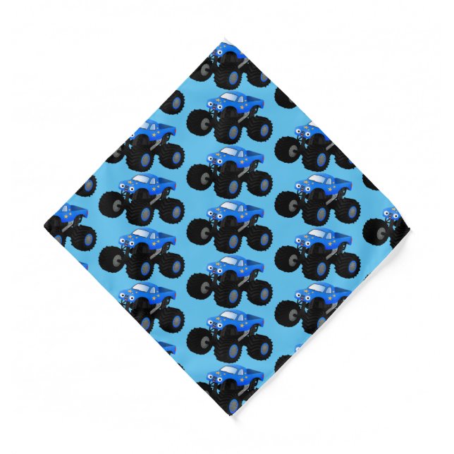 Cute blue monster truck cartoon illustration bandana (Front)