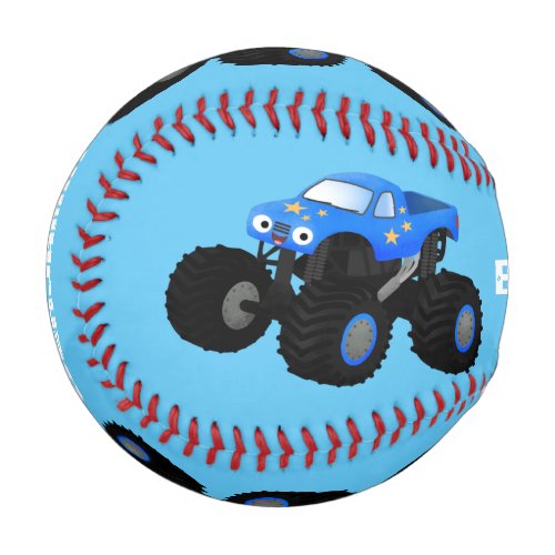 Cute blue monster truck cartoon illustration baseball