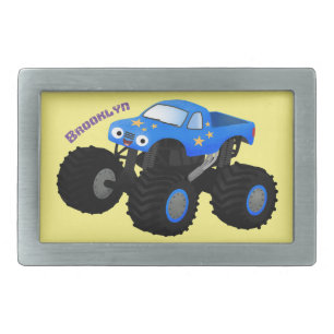 Cute blue monster truck cartoon illustration belt buckle
