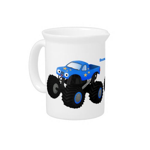 Cute blue monster truck cartoon illustration beverage pitcher