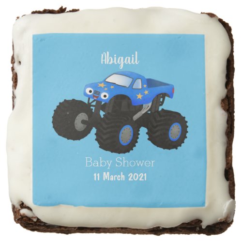 Cute blue monster truck cartoon illustration brownie