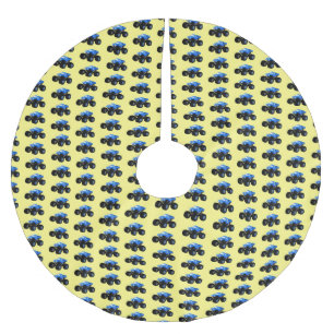 Cute blue monster truck cartoon illustration brushed polyester tree skirt