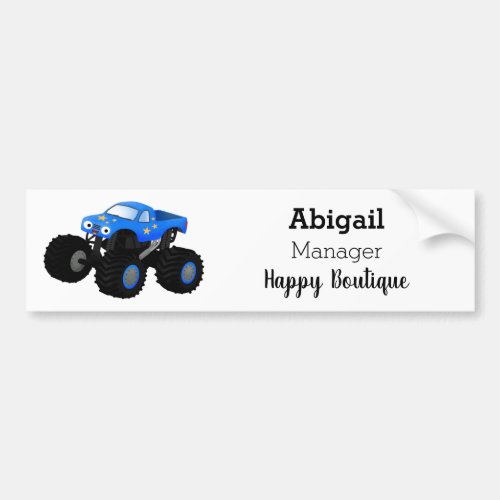 Cute blue monster truck cartoon illustration bumper sticker