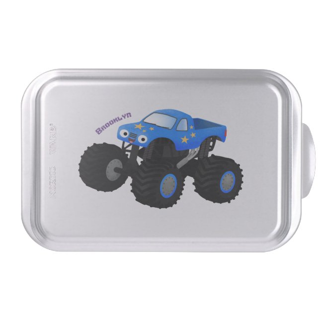 Cute blue monster truck cartoon illustration cake pan (Front)