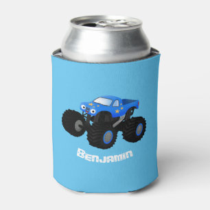 Cute blue monster truck cartoon illustration can cooler
