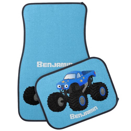Cute blue monster truck cartoon illustration car floor mat