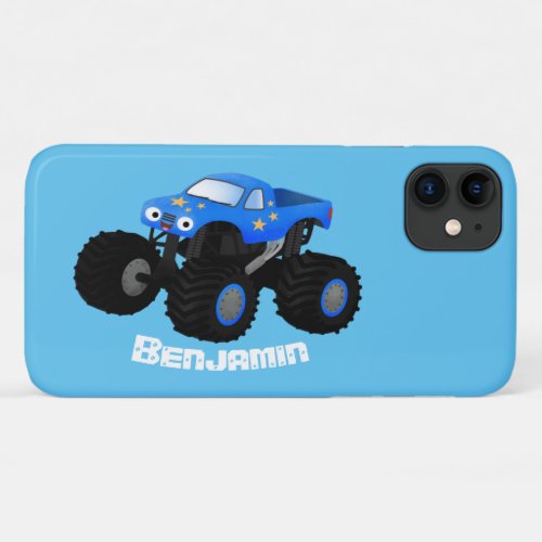 Cute blue monster truck cartoon illustration iPhone 11 case