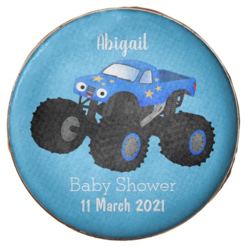 Cute blue monster truck cartoon illustration chocolate covered oreo