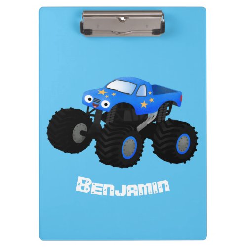 Cute blue monster truck cartoon illustration clipboard