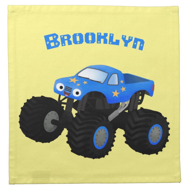 Cute blue monster truck cartoon illustration cloth napkin (Front)