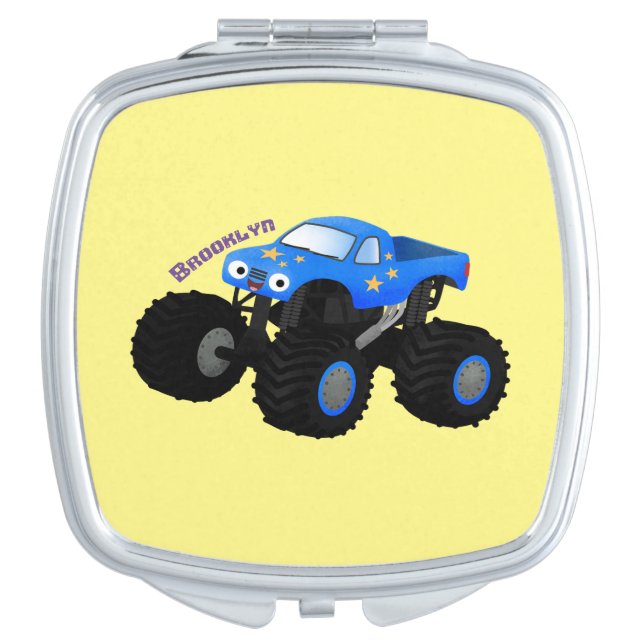 Cute blue monster truck cartoon illustration compact mirror (Front)