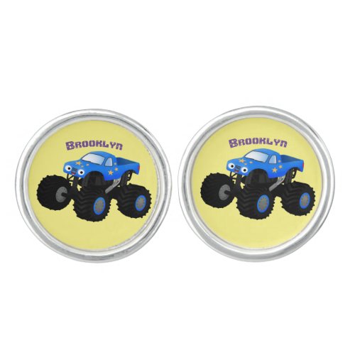 Cute blue monster truck cartoon illustration cufflinks