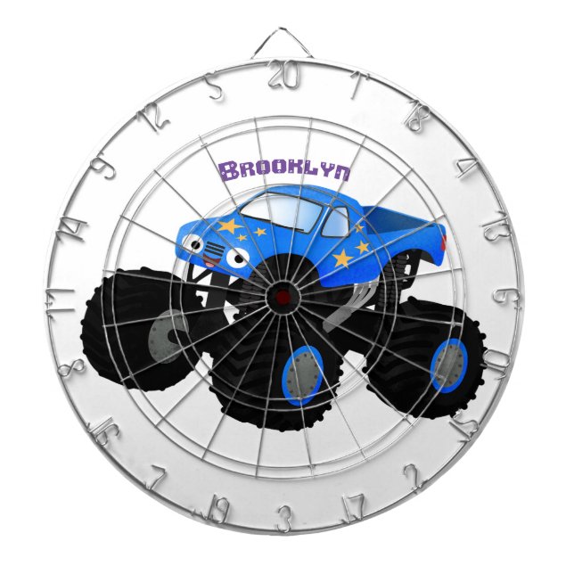 Cute blue monster truck cartoon illustration dart board (Front)