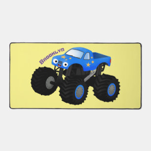 Cute blue monster truck cartoon illustration desk mat