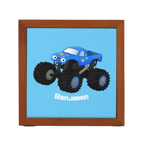 Cute blue monster truck cartoon illustration desk organizer