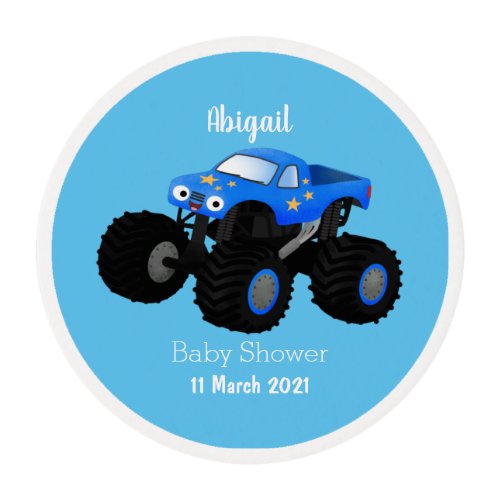 Cute blue monster truck cartoon illustration edible frosting rounds