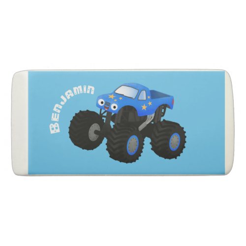 Cute blue monster truck cartoon illustration eraser