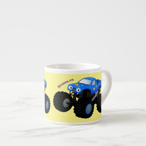 Cute blue monster truck cartoon illustration espresso cup