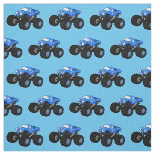 Cute blue monster truck cartoon illustration fabric