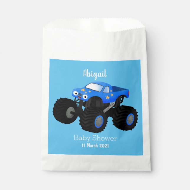 Cute blue monster truck cartoon illustration favor bag (Front)