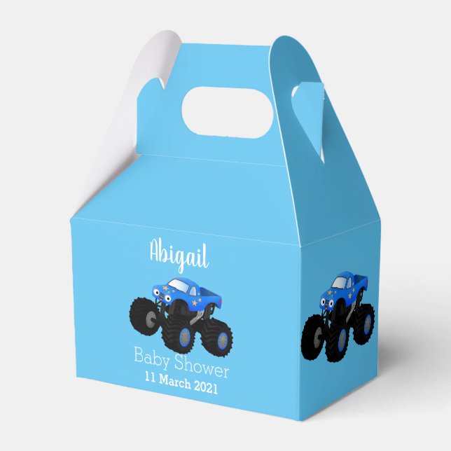 Cute blue monster truck cartoon illustration favor boxes (Front Side)