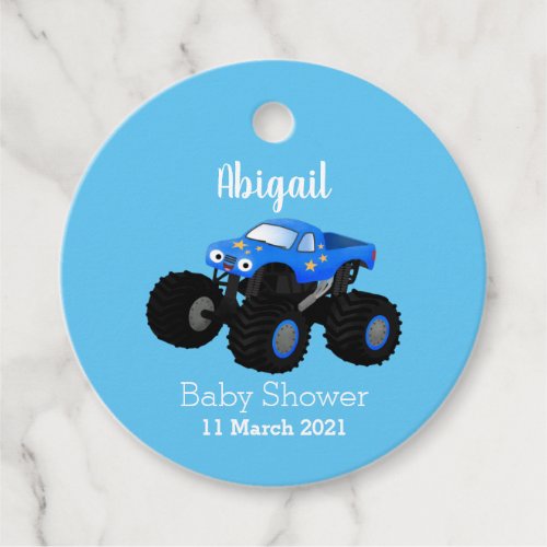 Cute blue monster truck cartoon illustration  favor tags