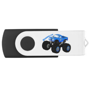 Cute blue monster truck cartoon illustration flash drive
