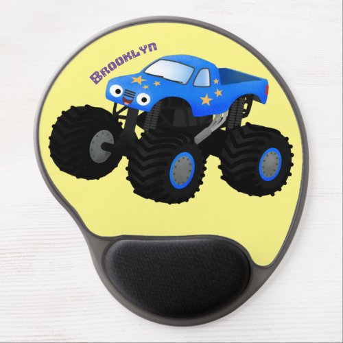 Cute blue monster truck cartoon illustration gel mouse pad