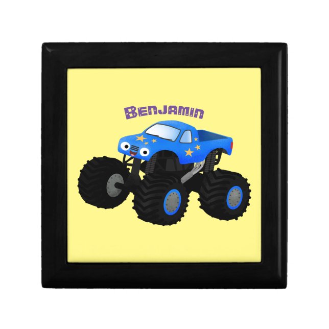 Cute blue monster truck cartoon illustration gift box (Front)