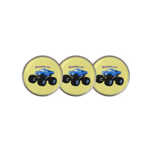 Cute blue monster truck cartoon illustration golf ball marker