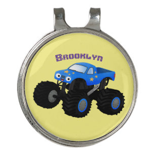 Cute blue monster truck cartoon illustration golf hat clip