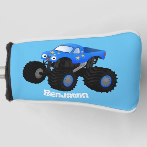 Cute blue monster truck cartoon illustration golf head cover