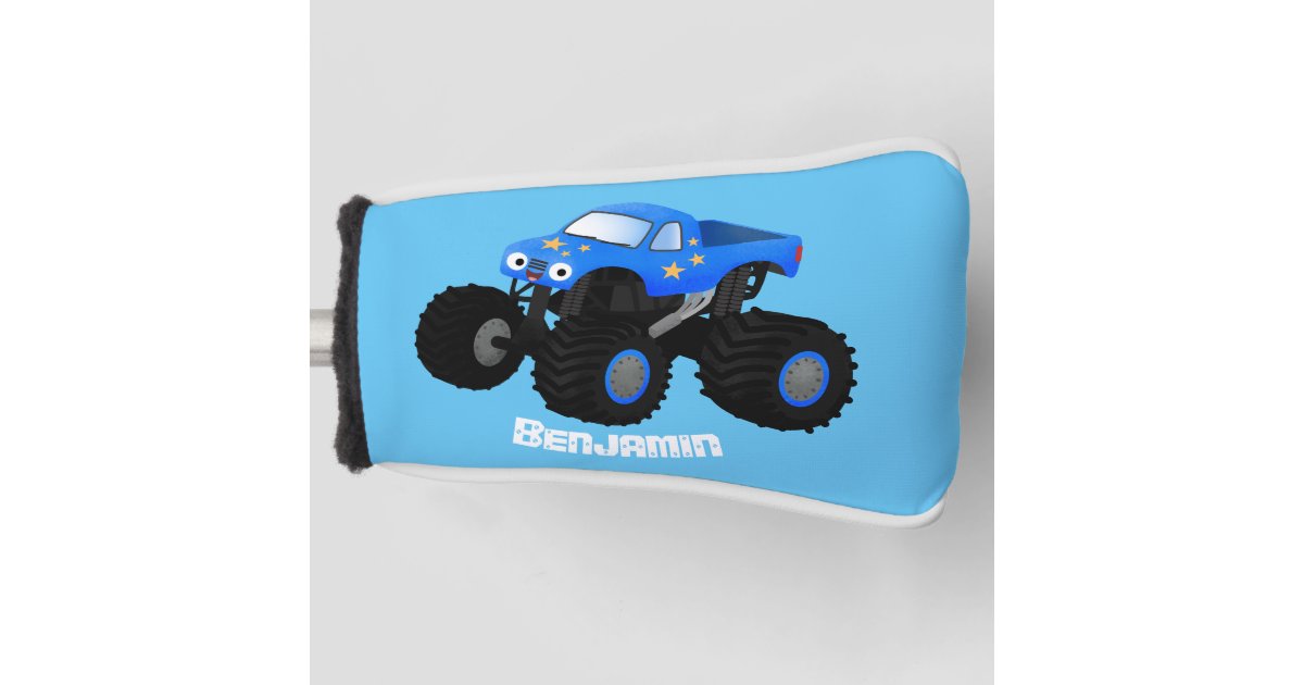 Cute blue monster truck cartoon illustration