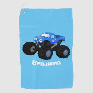 Cute blue monster truck cartoon illustration golf towel
