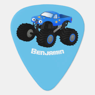 Cute blue monster truck cartoon illustration guitar pick