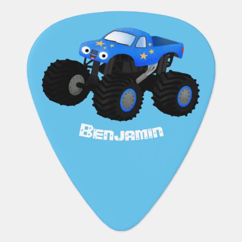 Cute blue monster truck cartoon illustration guitar pick