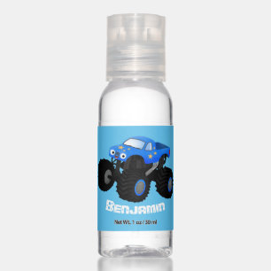 Cute blue monster truck cartoon illustration hand sanitizer