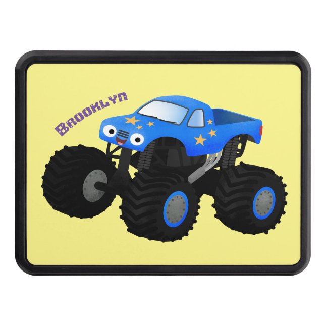 Cute blue monster truck cartoon illustration hitch cover (Front)