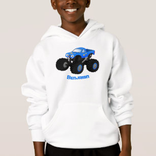 Cute blue monster truck cartoon illustration hoodie