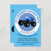 Cute blue monster truck cartoon illustration invitation (Front/Back)