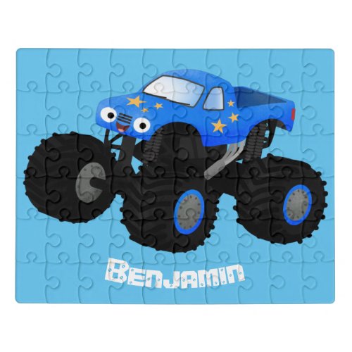 Cute blue monster truck cartoon illustration jigsaw puzzle