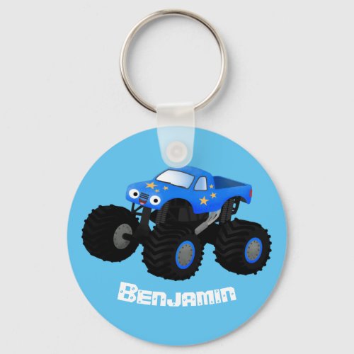 Cute blue monster truck cartoon illustration keychain