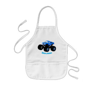 Cute blue monster truck cartoon illustration kids' apron