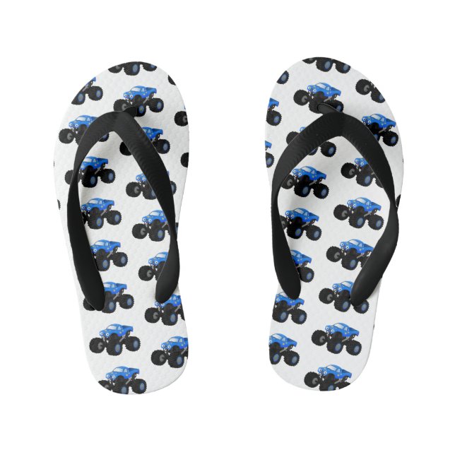 Cute blue monster truck cartoon illustration kid's flip flops (Footbed)