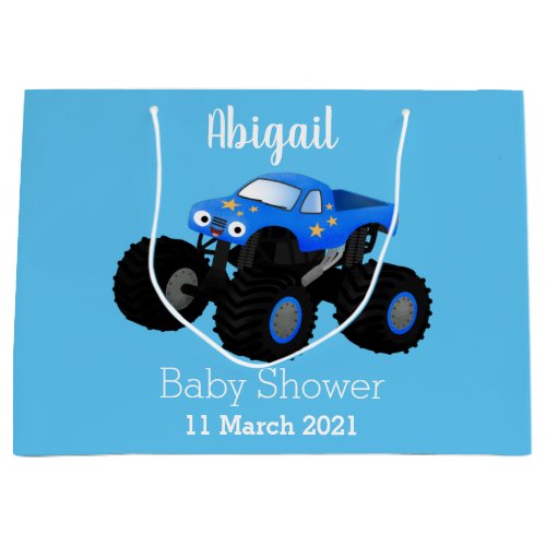 Cute blue monster truck cartoon illustration large gift bag