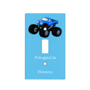 Cute blue monster truck cartoon illustration light switch cover