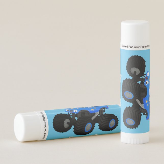 Cute blue monster truck cartoon illustration lip balm (Front)