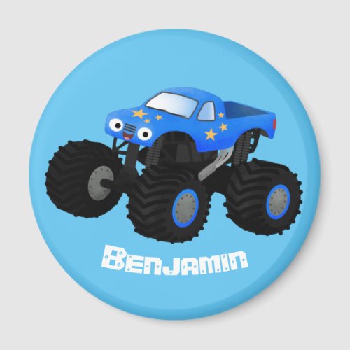 Cute blue monster truck cartoon illustration magnet