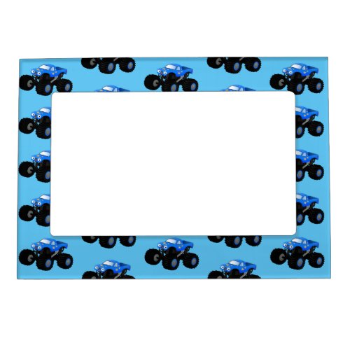 Cute blue monster truck cartoon illustration magnetic frame