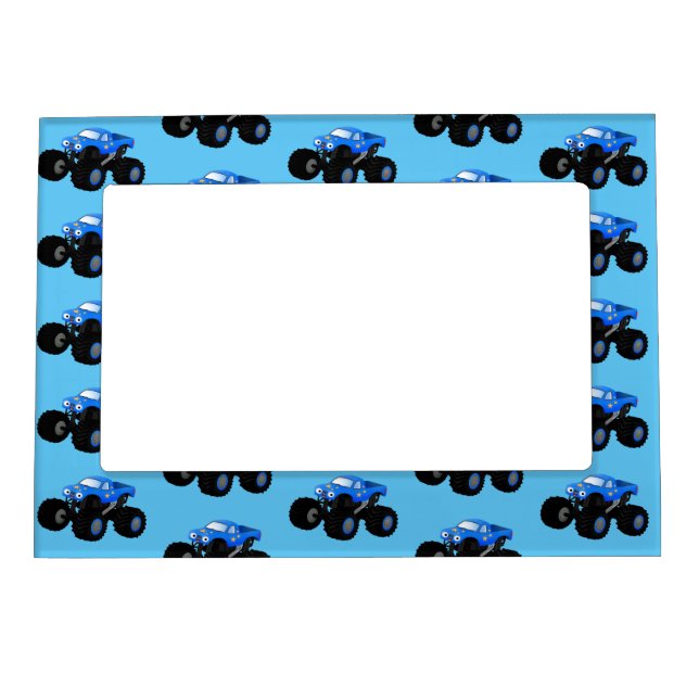 Cute blue monster truck cartoon illustration magnetic frame (Front)